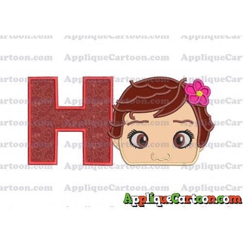 Baby Moana Head Applique Embroidery Design With Alphabet H