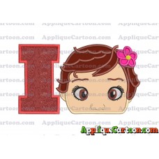 Baby Moana Head Applique Embroidery Design With Alphabet I