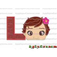 Baby Moana Head Applique Embroidery Design With Alphabet L