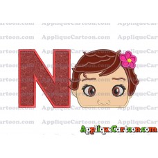 Baby Moana Head Applique Embroidery Design With Alphabet N