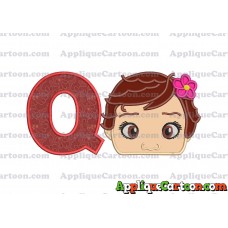 Baby Moana Head Applique Embroidery Design With Alphabet Q