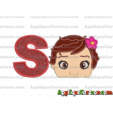 Baby Moana Head Applique Embroidery Design With Alphabet S