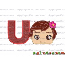 Baby Moana Head Applique Embroidery Design With Alphabet U