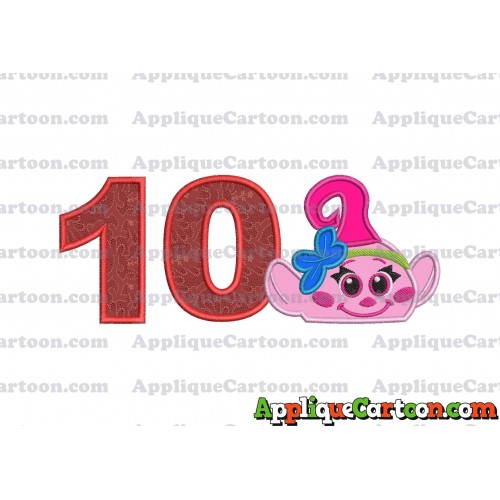 Baby Poppy Troll Applique Embroidery Design Birthday Number 10
