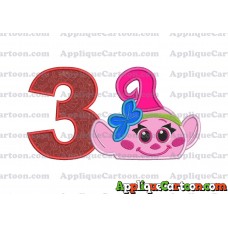 Baby Poppy Troll Applique Embroidery Design Birthday Number 3