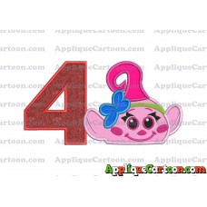 Baby Poppy Troll Applique Embroidery Design Birthday Number 4