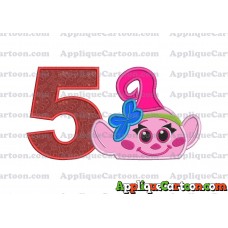 Baby Poppy Troll Applique Embroidery Design Birthday Number 5