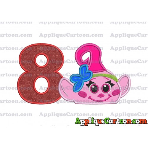 Baby Poppy Troll Applique Embroidery Design Birthday Number 8