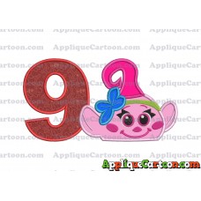 Baby Poppy Troll Applique Embroidery Design Birthday Number 9