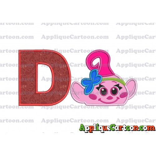 Baby Poppy Troll Applique Embroidery Design With Alphabet D