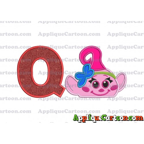 Baby Poppy Troll Applique Embroidery Design With Alphabet Q