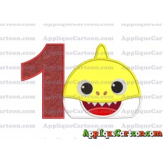 Baby Shark Head Applique Embroidery Design Birthday Number 1