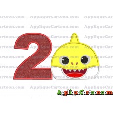 Baby Shark Head Applique Embroidery Design Birthday Number 2
