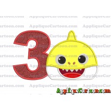 Baby Shark Head Applique Embroidery Design Birthday Number 3