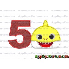 Baby Shark Head Applique Embroidery Design Birthday Number 5