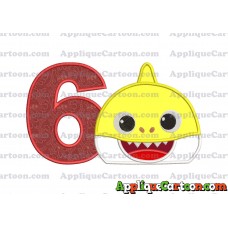 Baby Shark Head Applique Embroidery Design Birthday Number 6