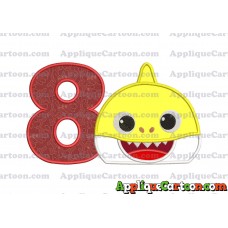 Baby Shark Head Applique Embroidery Design Birthday Number 8