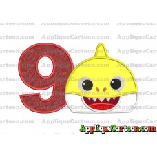Baby Shark Head Applique Embroidery Design Birthday Number 9