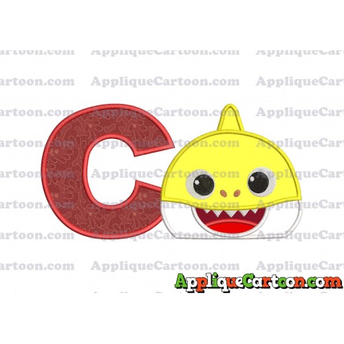 Baby Shark Head Applique Embroidery Design With Alphabet C