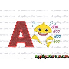 Baby Shark doo doo doo doo Applique Embroidery Design With Alphabet A