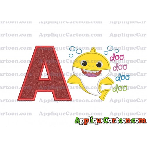 Baby Shark doo doo doo doo Applique Embroidery Design With Alphabet A