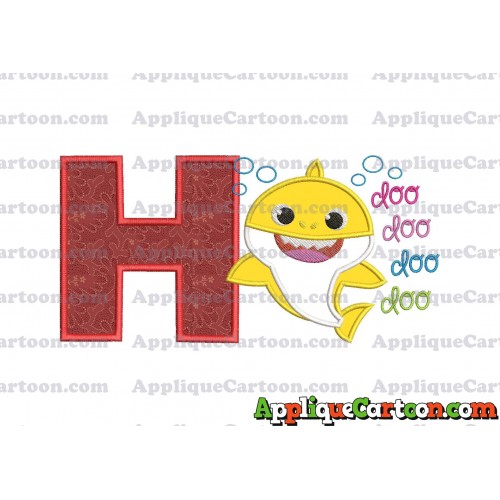 Baby Shark doo doo doo doo Applique Embroidery Design With Alphabet H