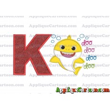 Baby Shark doo doo doo doo Applique Embroidery Design With Alphabet K