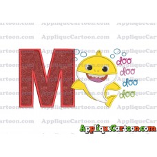Baby Shark doo doo doo doo Applique Embroidery Design With Alphabet M