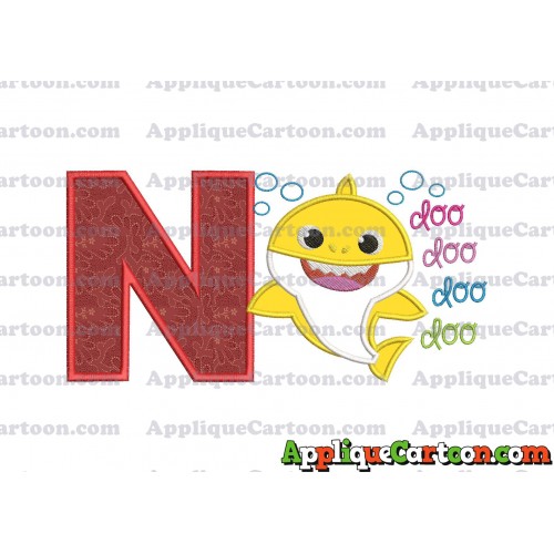 Baby Shark doo doo doo doo Applique Embroidery Design With Alphabet N