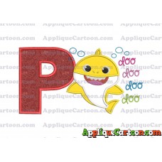 Baby Shark doo doo doo doo Applique Embroidery Design With Alphabet P