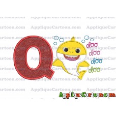 Baby Shark doo doo doo doo Applique Embroidery Design With Alphabet Q