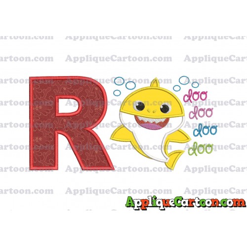 Baby Shark doo doo doo doo Applique Embroidery Design With Alphabet R