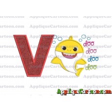 Baby Shark doo doo doo doo Applique Embroidery Design With Alphabet V