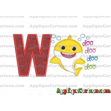 Baby Shark doo doo doo doo Applique Embroidery Design With Alphabet W