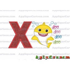 Baby Shark doo doo doo doo Applique Embroidery Design With Alphabet X