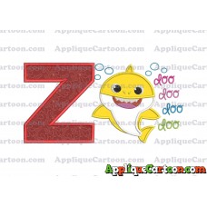 Baby Shark doo doo doo doo Applique Embroidery Design With Alphabet Z