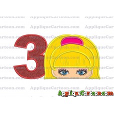 Barbie Applique Embroidery Design Birthday Number 3