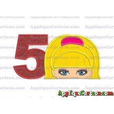 Barbie Applique Embroidery Design Birthday Number 5