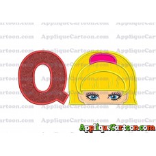 Barbie Applique Embroidery Design With Alphabet Q