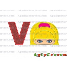 Barbie Applique Embroidery Design With Alphabet V