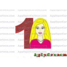 Barbie Head Applique Embroidery Design Birthday Number 1