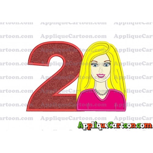 Barbie Head Applique Embroidery Design Birthday Number 2