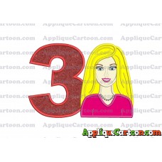 Barbie Head Applique Embroidery Design Birthday Number 3