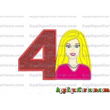 Barbie Head Applique Embroidery Design Birthday Number 4