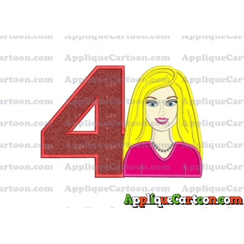 Barbie Head Applique Embroidery Design Birthday Number 4