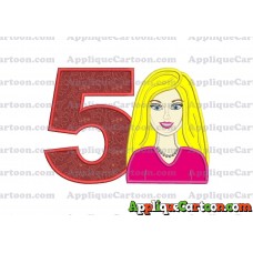 Barbie Head Applique Embroidery Design Birthday Number 5