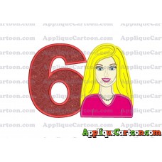 Barbie Head Applique Embroidery Design Birthday Number 6