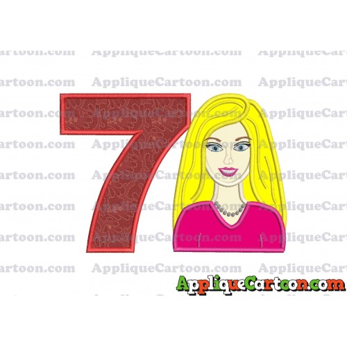 Barbie Head Applique Embroidery Design Birthday Number 7
