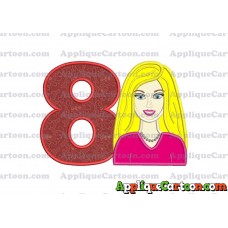 Barbie Head Applique Embroidery Design Birthday Number 8