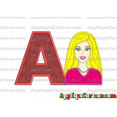 Barbie Head Applique Embroidery Design With Alphabet A